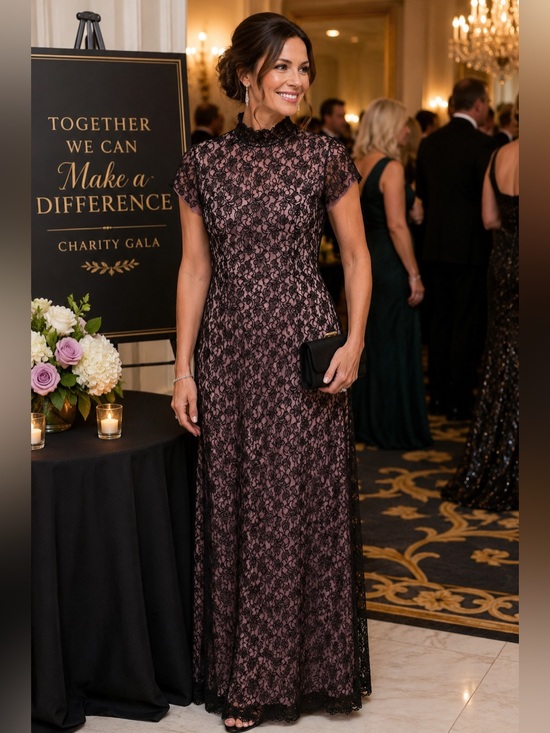 Jessica McClintock Dresses & Skirts - VTG Jessica McClintock Black Lace Cheongsam Gown Pink Lined Maxi Dress 10 USA